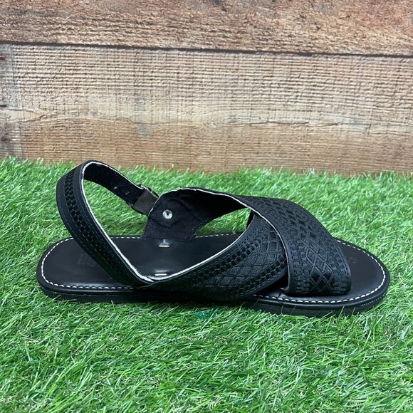 Men's Handmade Cushioned Black Embroidered Sandals Huaraches Mexicanos Bordados - Picture 3 of 6